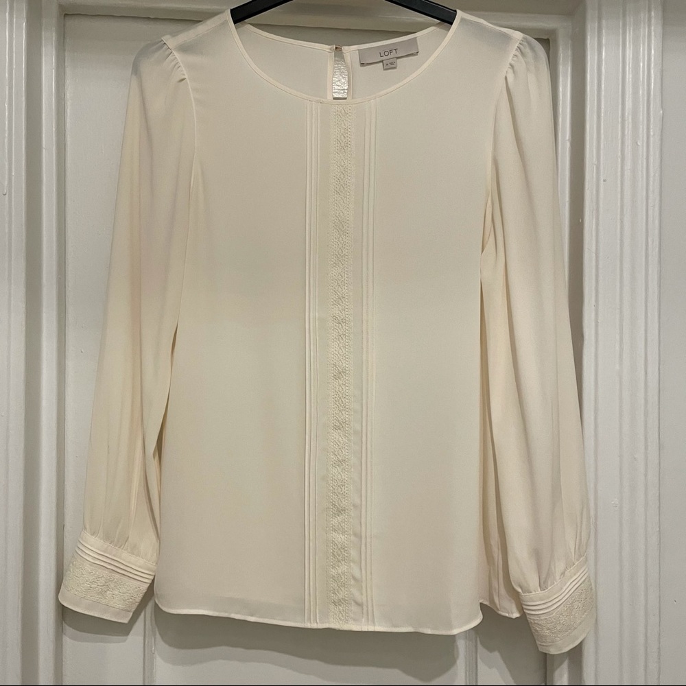 LOFT | cream long sleeve top lace & pearl details